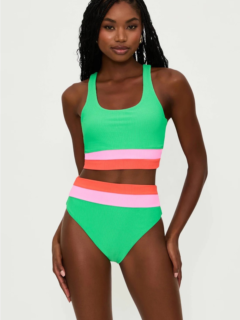 NWOT Beach Riot Size Small Green Ribbed Bikini Top Colorblock